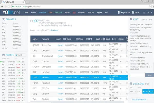 coin dang ico tren yobit