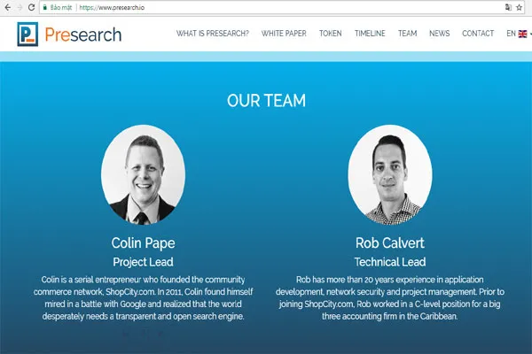 Đội ngũ sáng lập dự án Presearch