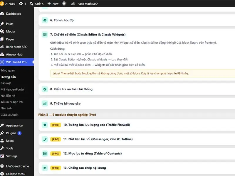 Trả về trình soạn thảo cổ điển và màn hình Widget cổ điển. Classic Editor đồng thời gỡ CSS block library trên frontend.