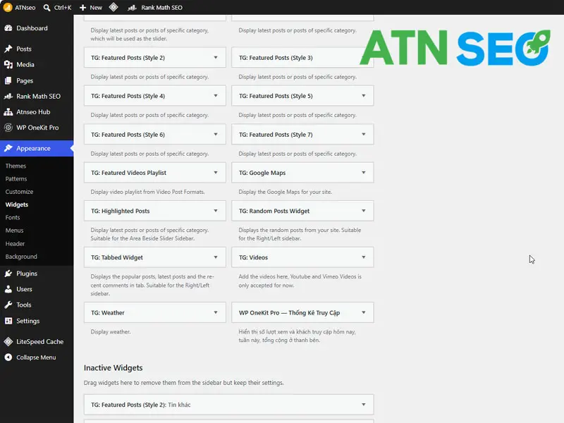 Vị trí mode thống kê truy cập Wp Onekit tại Widget